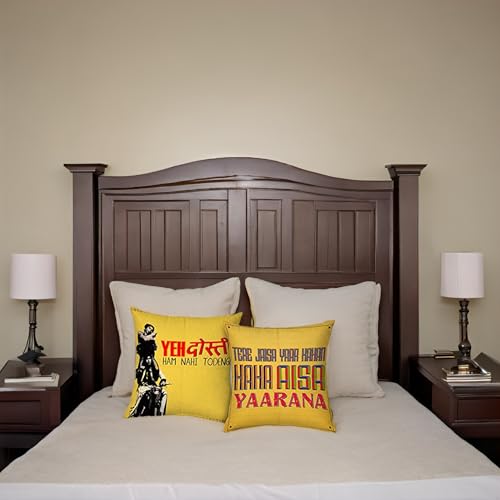 ShopMantra Friendship Bollywood Artwork Printed Cushion Cover (Set Of 2) Size 16 * 16 Inch (16 X 16), 200 TC,Multicolor - Image 3