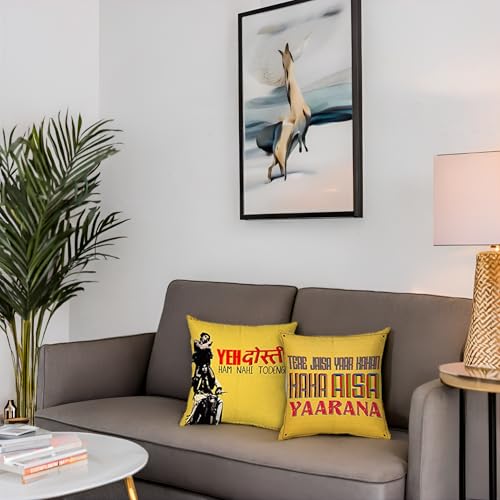 ShopMantra Friendship Bollywood Artwork Printed Cushion Cover (Set Of 2) Size 16 * 16 Inch (16 X 16), 200 TC,Multicolor - Image 2