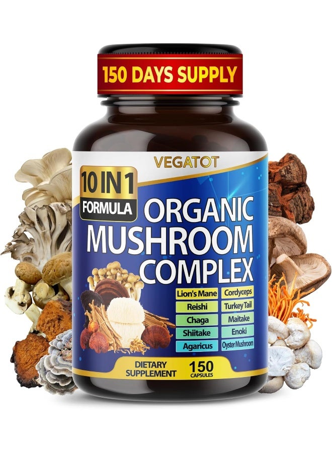 VEGATOT 10 in 1 High Strength Mushroom Supplement 9,700MG - Lions Mane, Cordyceps, Reishi - Brain Supplements for Memory and Focus ** 3-Month Supply - Image 1