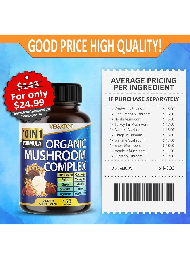 VEGATOT 10 in 1 High Strength Mushroom Supplement 9,700MG - Lions Mane, Cordyceps, Reishi - Brain Supplements for Memory and Focus ** 3-Month Supply - Image 5