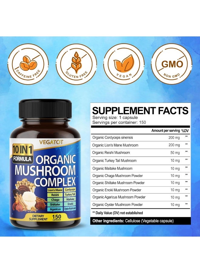 VEGATOT 10 in 1 High Strength Mushroom Supplement 9,700MG - Lions Mane, Cordyceps, Reishi - Brain Supplements for Memory and Focus ** 3-Month Supply - Image 2