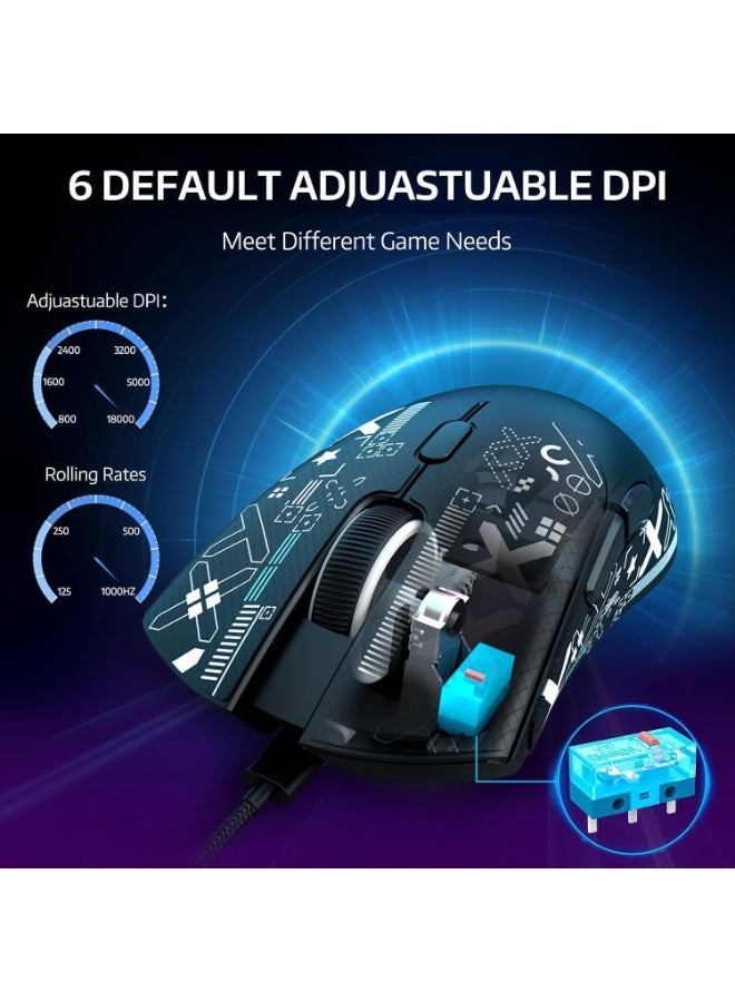 VK VM1S Wired Gaming Mouse, Ultralight 59g, 18000 DPI, RGB Lighting, Ergonomic Design - Image 3