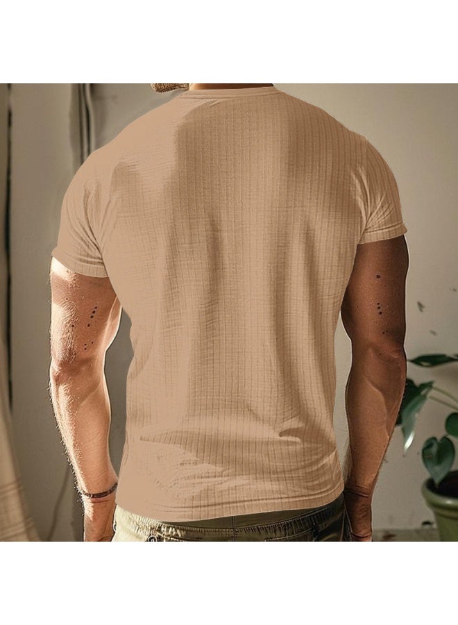 Mens T-shirt Shirt Slim Fit Round Neck Solid Color Casual Summer Short Sleeved T-shirt for Men - Image 3