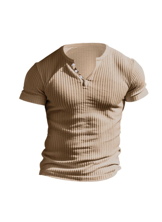 Mens T-shirt Shirt Slim Fit Round Neck Solid Color Casual Summer Short Sleeved T-shirt for Men - Image 1