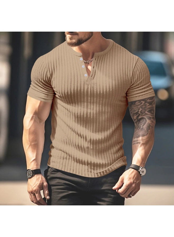 Mens T-shirt Shirt Slim Fit Round Neck Solid Color Casual Summer Short Sleeved T-shirt for Men - Image 2