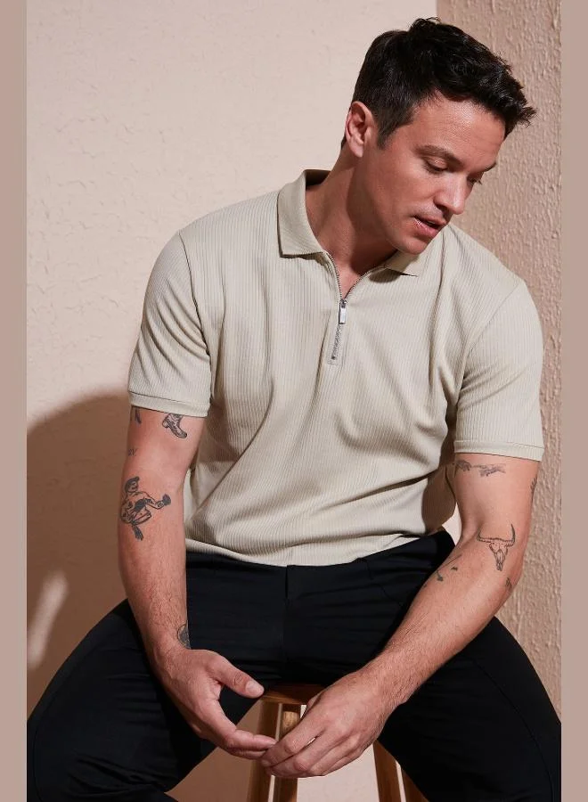 بوراتي تيشيرت بولو رجالي قطن بياقة بولو بسحاب من بوراتي