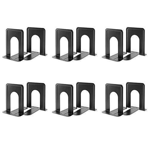 MaxGear Book Ends Universal Premium Bookends for Shelves, Non-Skid Bookend, Heavy Duty Metal Book Stopper for Books/Movies/CDs/Video Games, 6 x 4.6 x 6 in, Black, 6 Pairs/12 Pieces, Large - Image 1