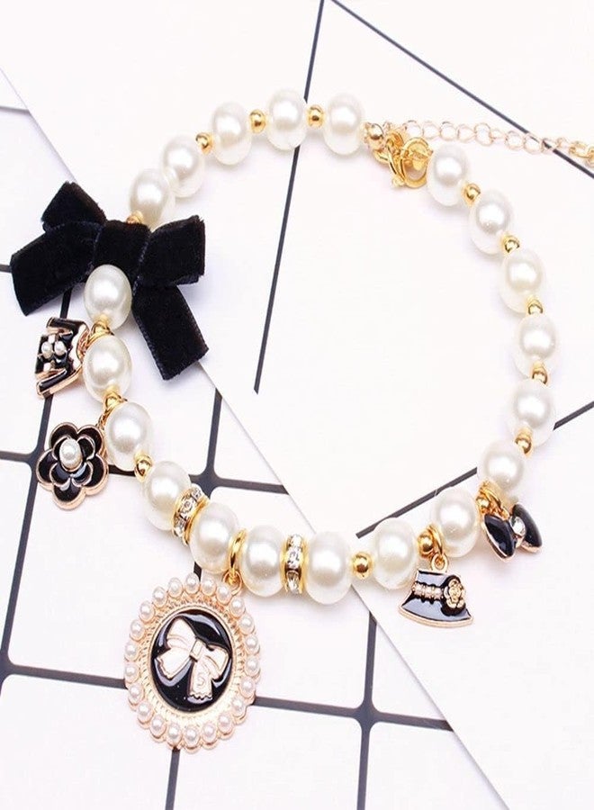 GANPUB Sweet Pink Dog Collars Pet Pearl Necklace Princess Bow Necklace Bow Cute Collar Puppy Accessories Cat Jewelry Pearl Neck Strap for Dog Cat Adjustable Dog Jewelry Collars - Image 4