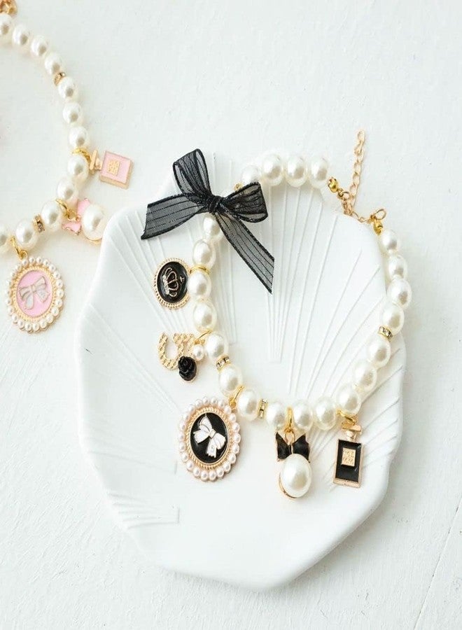 GANPUB Sweet Pink Dog Collars Pet Pearl Necklace Princess Bow Necklace Bow Cute Collar Puppy Accessories Cat Jewelry Pearl Neck Strap for Dog Cat Adjustable Dog Jewelry Collars - Image 3