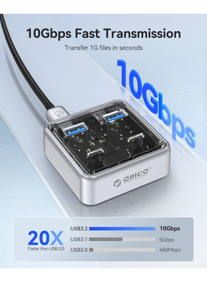 ORICO 10Gbps USB-C Hub, 4-Port Zinc Alloy USB 3.2 Splitter with 2 USB-A & 2 USB-C Ports, High-Speed Data Extender for Laptops, PCs, Desktops, and More - Image 2