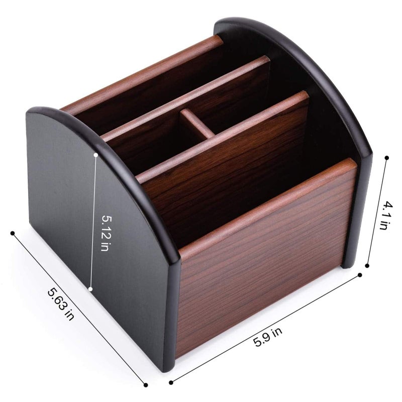 MaxGear Remote Control Holder Caddy, Wooden Desk Organizer with 4 Compartments, Multifunctional Storage for Remote Controls, TV & Office Supplies, Ideal for Tabletop - Image 5