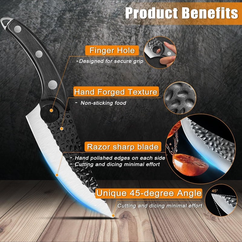 zeng Butcher Knife Hand Forged Boning Knife with Sheath Viking Style, High Carbon Steel Japanese Chef Knife Meat Cleaver Knife for Kitchen, Camping, Outdoor, BBQ - Image 4