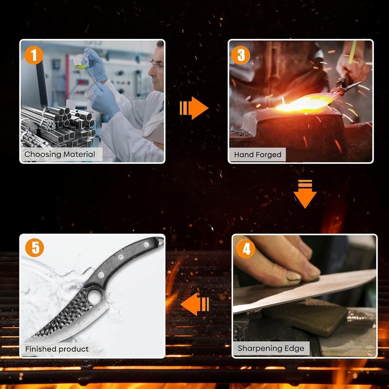 zeng Butcher Knife Hand Forged Boning Knife with Sheath Viking Style, High Carbon Steel Japanese Chef Knife Meat Cleaver Knife for Kitchen, Camping, Outdoor, BBQ - Image 3