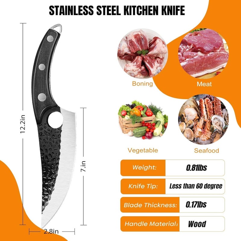 zeng Butcher Knife Hand Forged Boning Knife with Sheath Viking Style, High Carbon Steel Japanese Chef Knife Meat Cleaver Knife for Kitchen, Camping, Outdoor, BBQ - Image 2
