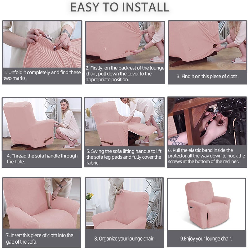 KEKUOU Recliner Chair Covers Lazy Boy Recliner Covers Stretch Couch Cover Slipcovers 1 Piece Furniture Protector with Elastic Bottom for Dog,Kids.(Recliner, Dusty Pink) - Image 5