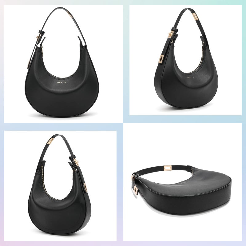 Keyli Women's Waterproof Leather Small Clutch Purse, Trendy Zipper Top Handbag with Adjustable Strap, Black - Image 4