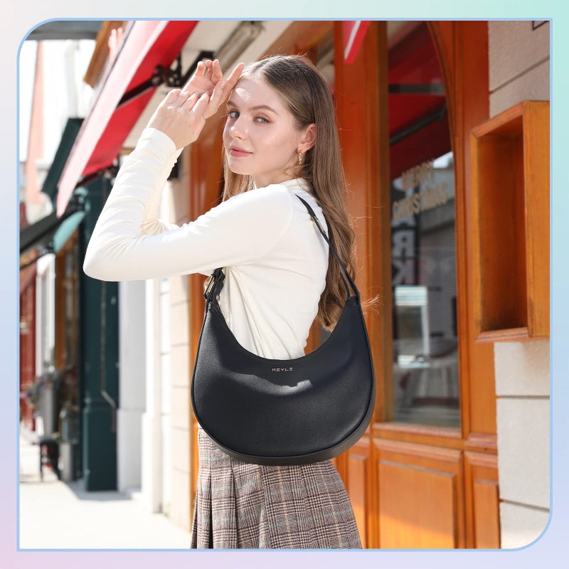 Keyli Women's Waterproof Leather Small Clutch Purse, Trendy Zipper Top Handbag with Adjustable Strap, Black - Image 2