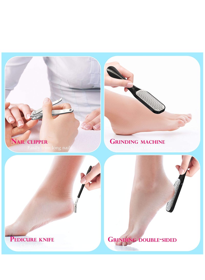 Excefore Foot Files Callus Remover, Foot scrubber for dead skin and Nail Toenail Clipper, Cuticle Pusher Pedicure Kit 15 in 1 Foot Care to Remove Hard Skin for Women Men Salon or Home - Image 2