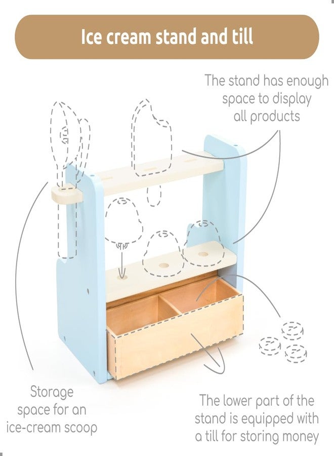 UMU® Wooden Ice Cream Shop Playset for Kids - 37 Piece Ice Cream Stand Pretend Play Toy with Menu, Play Money, Scoops & Accessories, Toy Food Set for Ages 3 4 5 6 - Image 3