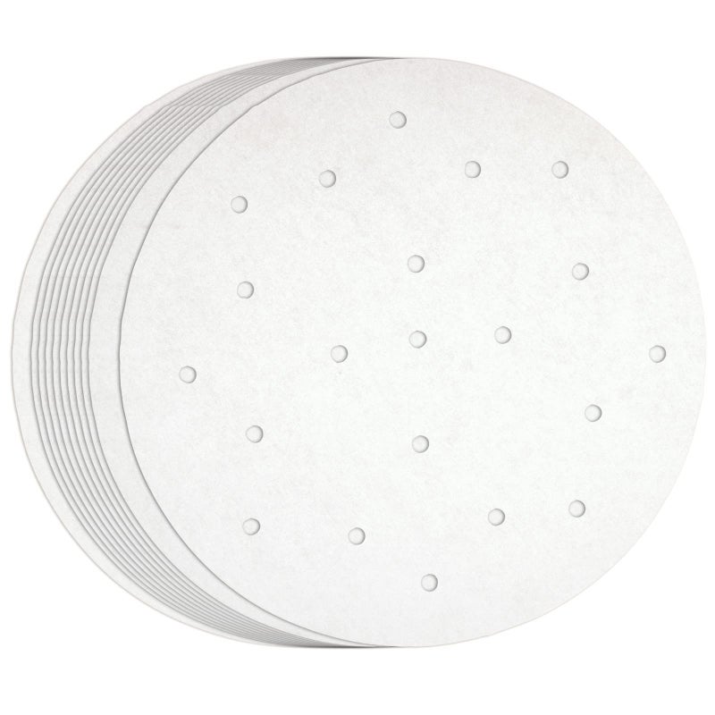 Juvale Round Air Fryer Liners with Holes  8Inch Parchment Paper Disposable Dumpling Paper  Perforated Bamboo Steamer Liner Sheets for Air Frying Steaming and Baking White  100 Pack