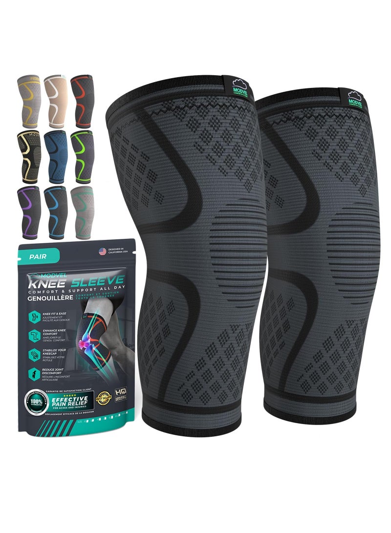 Modvel Compression Knee Brace For Women & Men - 2 Pack Knee Brace For Women Running Knee Pain, Knee Support Compression Sleeve, Workout Sports Knee Braces For Meniscus Tear Acl & Arthritis Pain Relief - Image 1