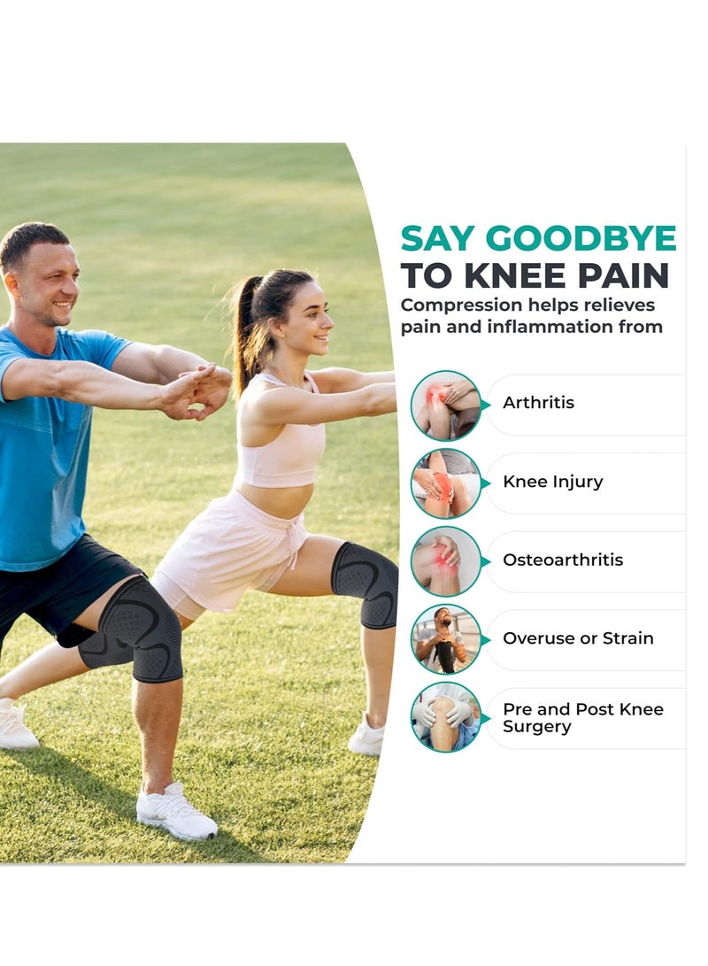 Modvel Compression Knee Brace For Women & Men - 2 Pack Knee Brace For Women Running Knee Pain, Knee Support Compression Sleeve, Workout Sports Knee Braces For Meniscus Tear Acl & Arthritis Pain Relief - Image 2