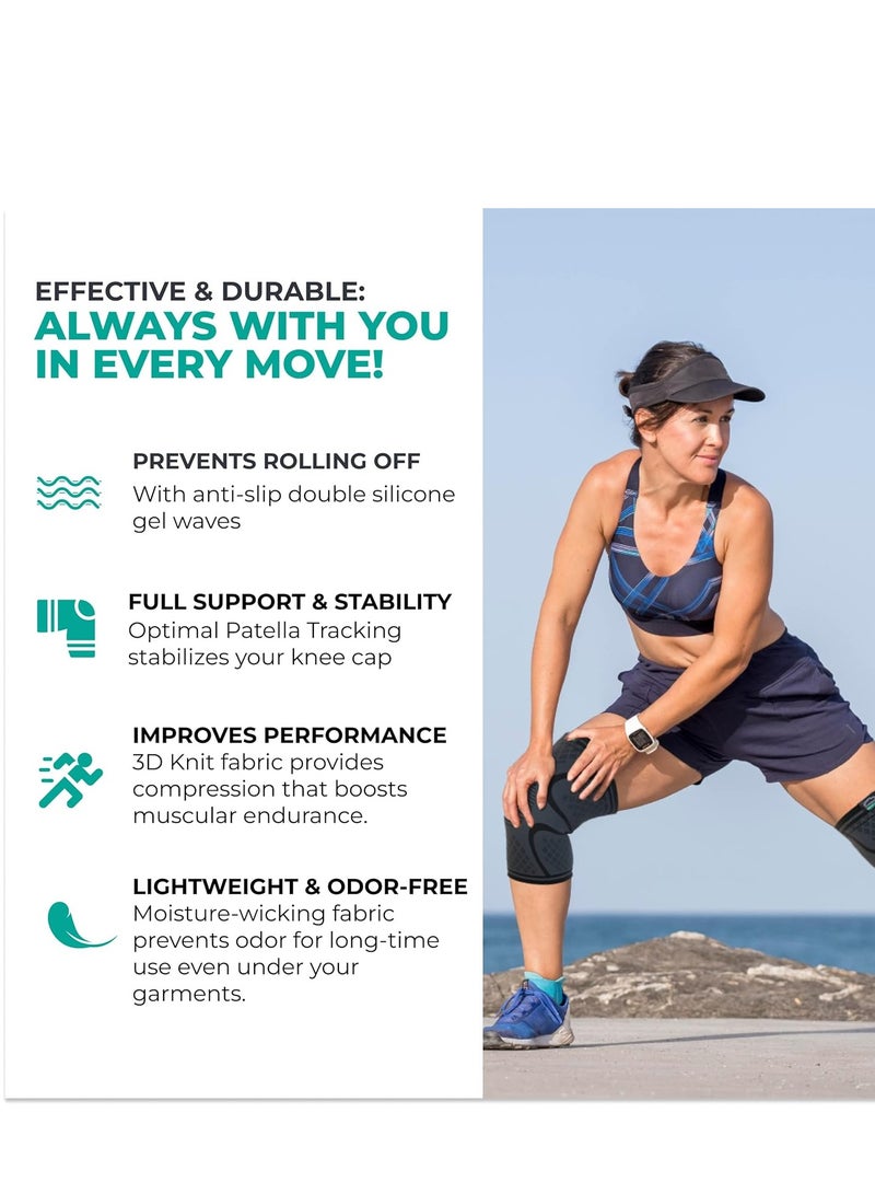 Modvel Compression Knee Brace For Women & Men - 2 Pack Knee Brace For Women Running Knee Pain, Knee Support Compression Sleeve, Workout Sports Knee Braces For Meniscus Tear Acl & Arthritis Pain Relief - Image 3