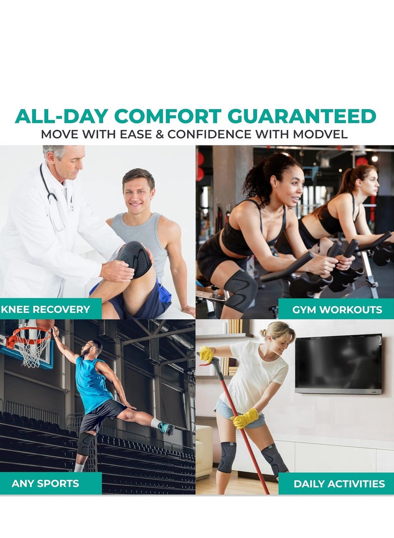 Modvel Compression Knee Brace For Women & Men - 2 Pack Knee Brace For Women Running Knee Pain, Knee Support Compression Sleeve, Workout Sports Knee Braces For Meniscus Tear Acl & Arthritis Pain Relief - Image 5