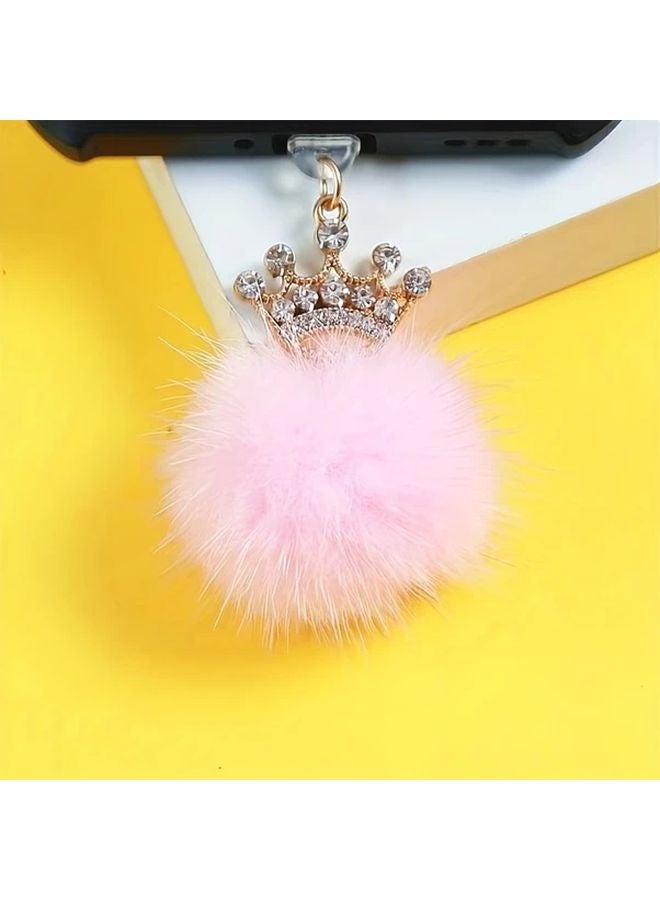 Black Android Phone Dust Plug Crown Fluffy Ball Design Universal Charging Port Headphone Jack Cover - Image 5