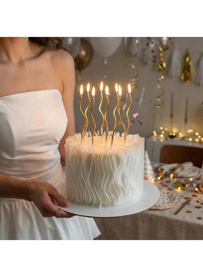 24 PCS Spiral Long Thin Birthday Candles, Twisted Curved Candle Cake Topper, hin Long Cake Candles with Holders for Wedding, Anniversary, Graduation & Party Table Decorations, Gold - Image 5