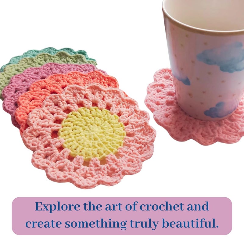 picknMAKE طقم 6 قطع من الدانتيل الكروشيه الزهري، طقم كروشيه للمبتدئين، طقم خيوط كروشيه كامل، طقم كروشيه زهور ملونة مزخرفة مع جميع المواد المضمنة - Image 4