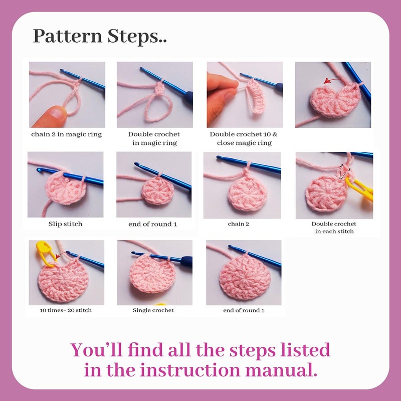 picknMAKE طقم 6 قطع من الدانتيل الكروشيه الزهري، طقم كروشيه للمبتدئين، طقم خيوط كروشيه كامل، طقم كروشيه زهور ملونة مزخرفة مع جميع المواد المضمنة - Image 3