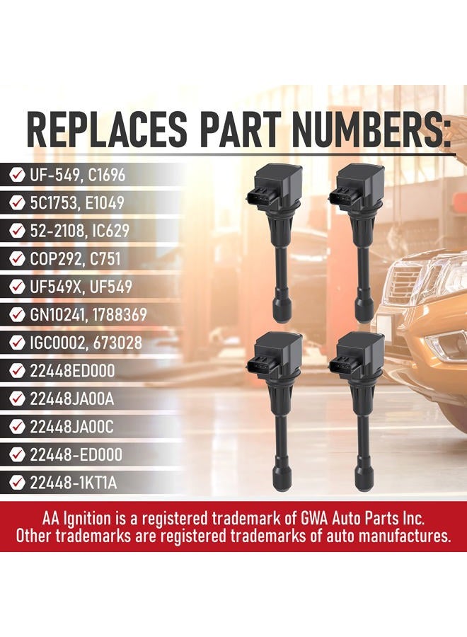 AA Ignition Ignition Coil Pack Set of 4 - Compatible with Nissan & Infiniti Vehicles - 2007-2017 Altima 2.5L, Sentra, Rogue, Cube, Versa, QX60, FX50, M56 - Replaces 22448JA00C, 22448ED000, 22448JA00A, UF549 - Image 3