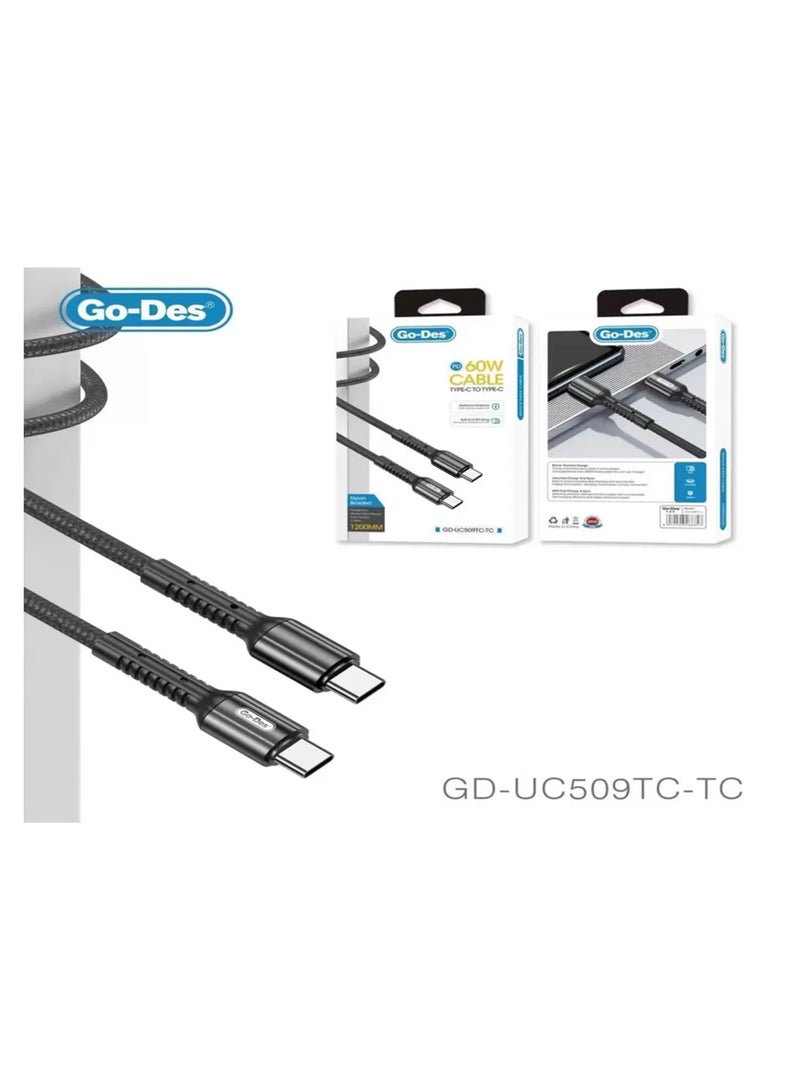 Go-Des 60W Type-C to Type-C Cable-GD-UC509TC-TC - Black - Image 2