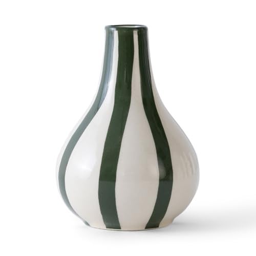 PUREZENTO Green & White Striped 'Tulip Bud' Ceramic Vase 6 Inch (Pack of 1) | Unique Modern Bud Vase for Dried Flowers & Pampas Grass | Vases for Modern Home Decor, Living Room & Office Decor Ideas - Image 4