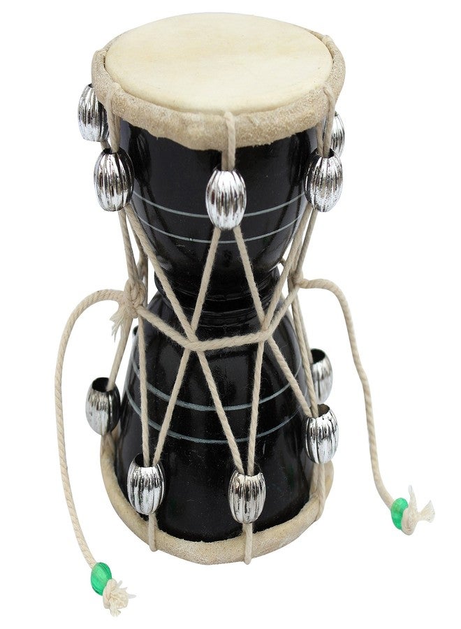 ITOS365 Handmade Wooden Damroo for Kids | Indian Damru Musical Instrument Toy | Small Hand Drum with Beads | Traditional Percussion Gift (Black, 5 Inch) - Image 1