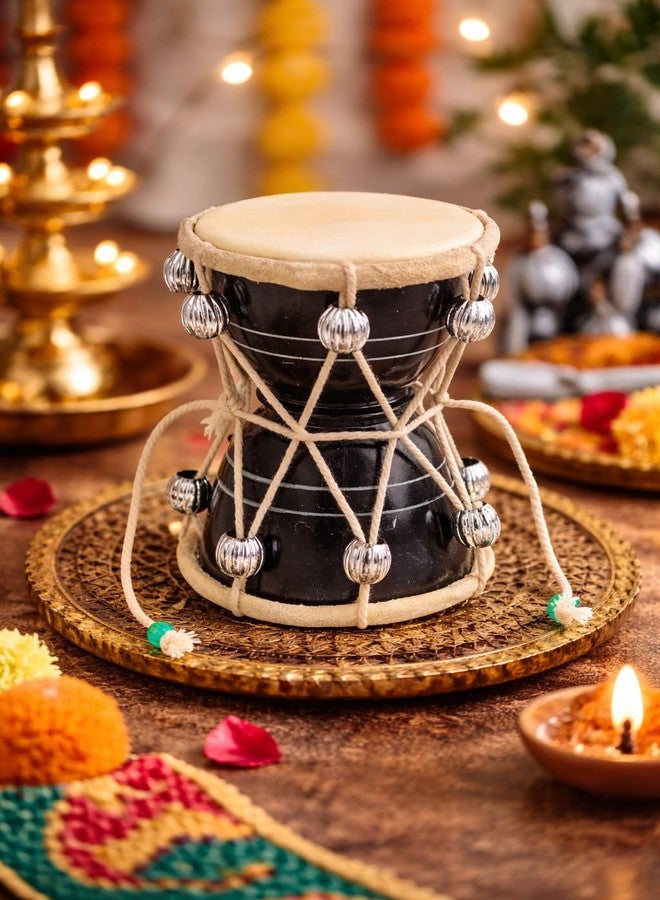 ITOS365 Handmade Wooden Damroo for Kids | Indian Damru Musical Instrument Toy | Small Hand Drum with Beads | Traditional Percussion Gift (Black, 5 Inch) - Image 3