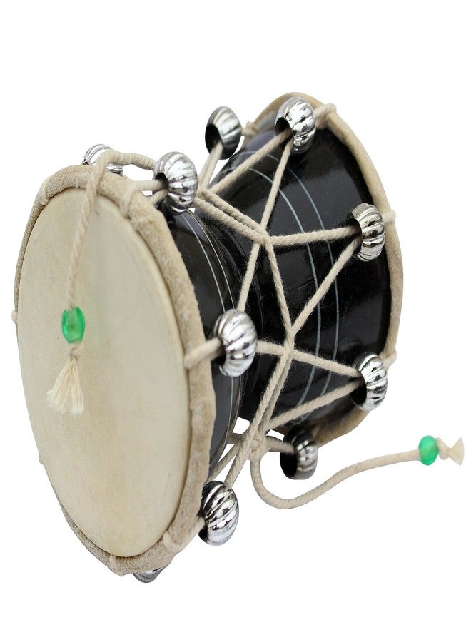 ITOS365 Handmade Wooden Damroo for Kids | Indian Damru Musical Instrument Toy | Small Hand Drum with Beads | Traditional Percussion Gift (Black, 5 Inch) - Image 2
