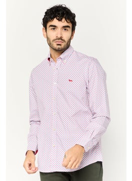 Men Regular Fit Long Sleeves Allover Print Casual Shirt, White