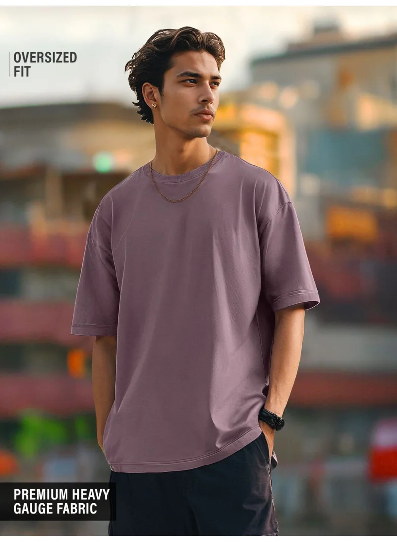 The Souled Store The Souled Store Men Pale Purple Solid Oversized T-Shirts