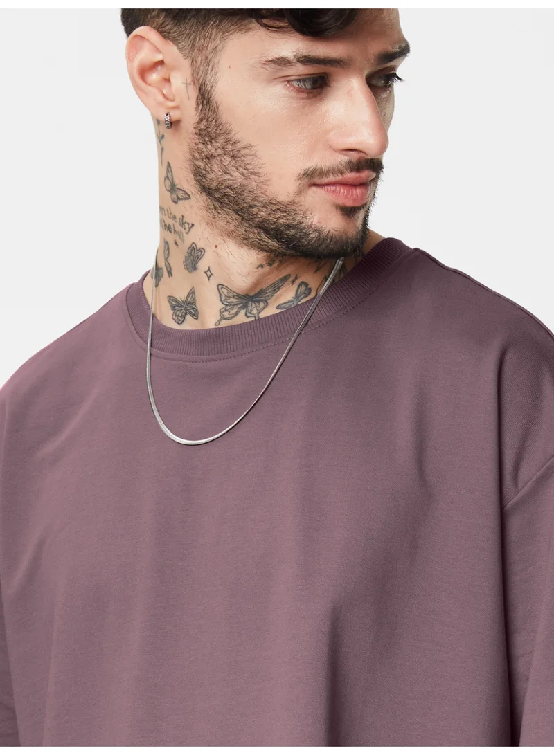The Souled Store The Souled Store Men Pale Purple Solid Oversized T-Shirts