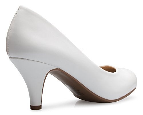 OLIVIA K Women's Comfort Classic Round Toe Kitten Low Mid Heel Dress Pumps, 7.5 B(M) US, White - Image 3
