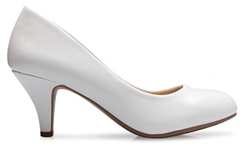 OLIVIA K Women's Comfort Classic Round Toe Kitten Low Mid Heel Dress Pumps, 7.5 B(M) US, White - Image 2