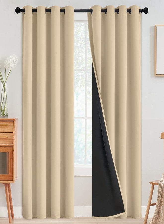 SimpleHome ستائر SimpleHome معتمة 100% لغرفة النوم، ستائر عازلة للحرارة مع حلقات معدنية، ستائر بيج معتمة لغرفة المعيشة بظهر أسود، 52 × 96 بوصة، لوحتان - Image 1