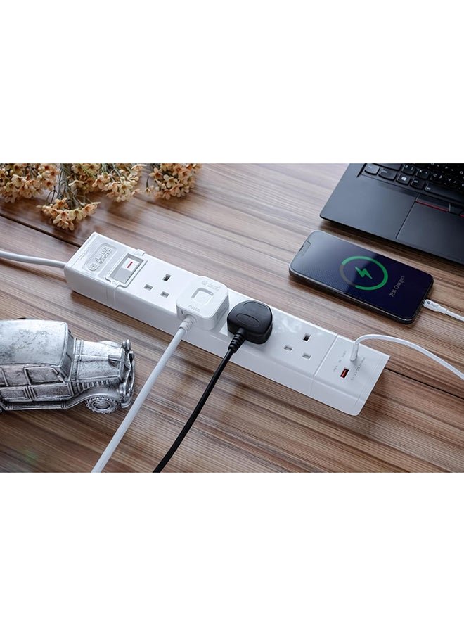 alfanar - Power Extension 4 Sockets, 2 Fast Charge USB Ports (Type "A" 18W And Type "C" 20W), 5 Meters Cables, 13A With Overload Protection Button - Image 1