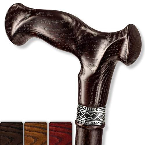 Asterom Walking Cane Handmade Ergonomic Canes for Men Wooden Walking Sticks for Seniors Unique Walnut 39 Inches - Image 2