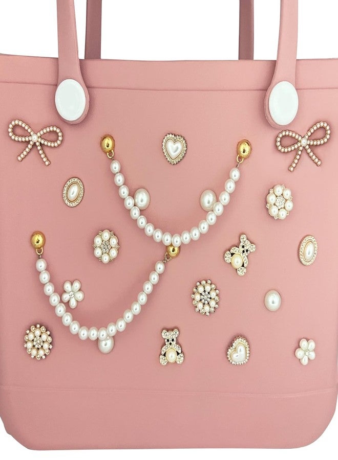 Everfunny Charms for Bogg Bag Pearls Flowers Pearls Bow Chain for Bogg Bag Simply Southern Beach Bag Totes Accessories Charms Compatible, Pearl Bag Insert for Beach Tote Bag Valentine's Day Gift, One - Image 2