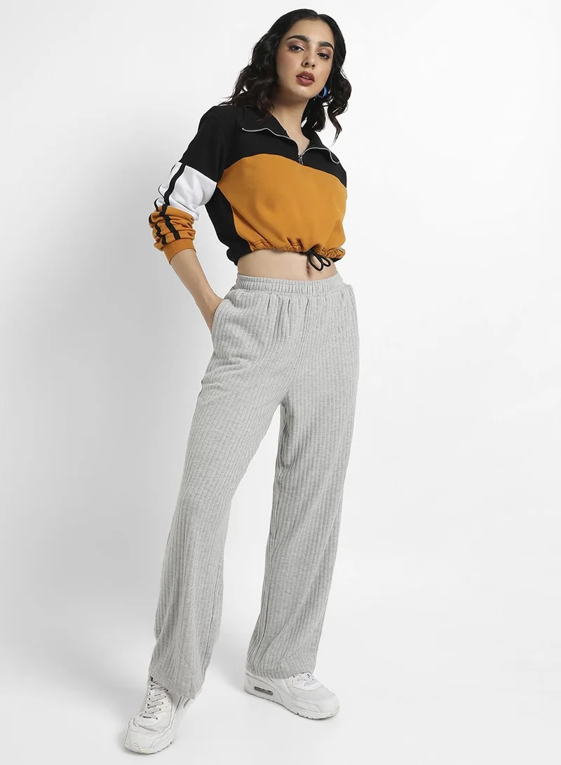 Pinacolada  Women's Multicolour Colourblock Cropped Sweatshirt With Tie-Up Waist for Women | Best Price UAE