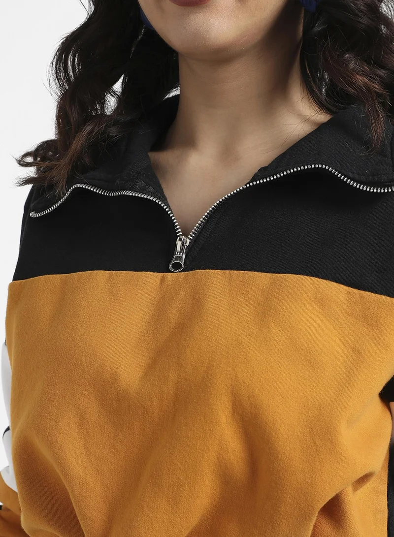 Pinacolada  Women's Multicolour Colourblock Cropped Sweatshirt With Tie-Up Waist for Women | Best Price UAE