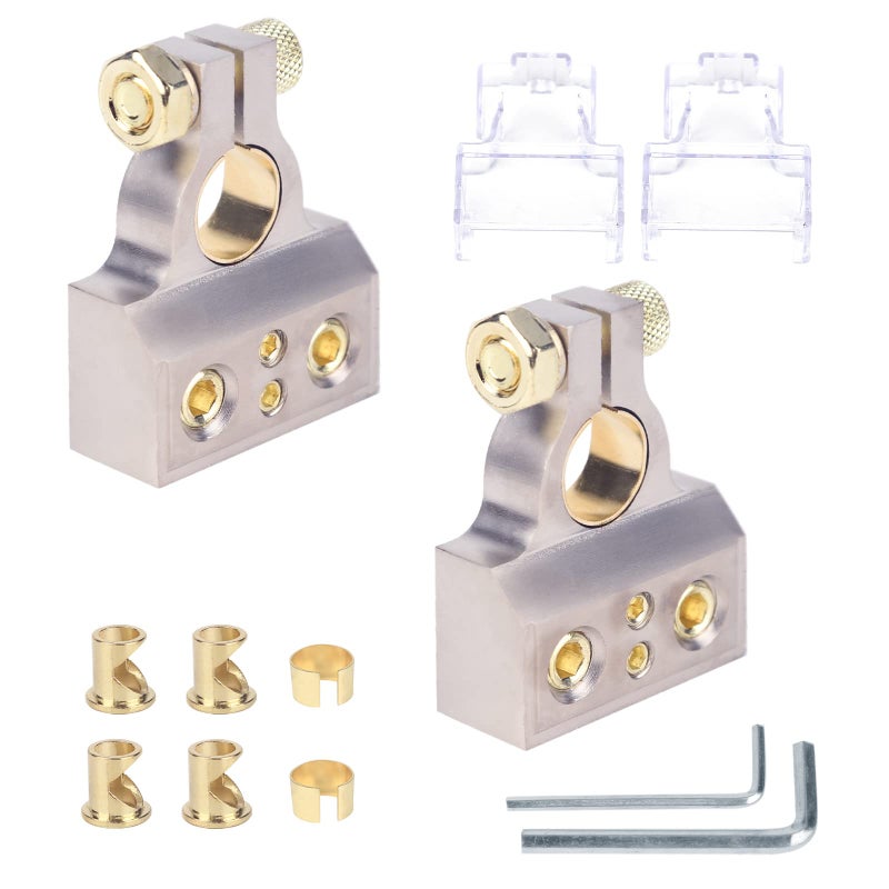Battery Terminal Connectors 02468 AWG Battery TerminalsHeavy Duty Top Post Battery Terminal ConnectorsPositive Negative Battery Ends with Shims and Clear Protector Cover
